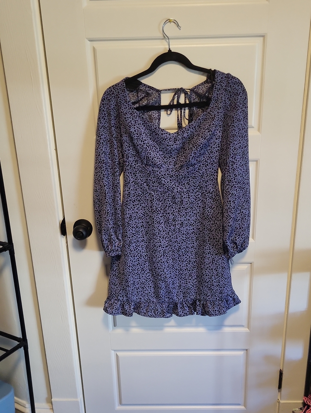 Dynamite Lavender Floral-Print Long Sleeve Dress with Back Tie